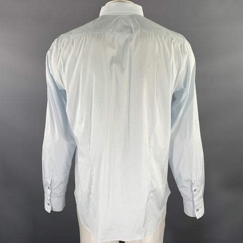 JIL SANDER Size L Blue White Pinstripe Cotton Blend Long Sleeve Shirt