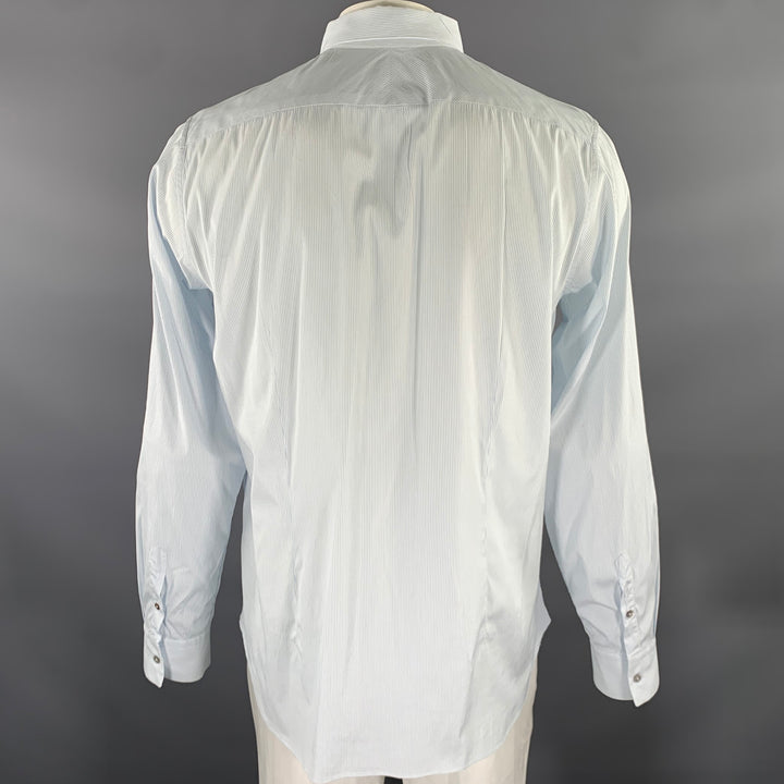 JIL SANDER Size L Blue White Pinstripe Cotton Blend Long Sleeve Shirt