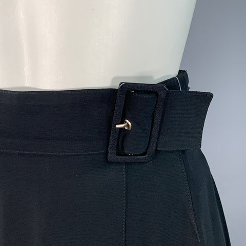 COURREGES Vintage Size 8 Black Polyamide Faux Belted Side Zipper Long Skirt