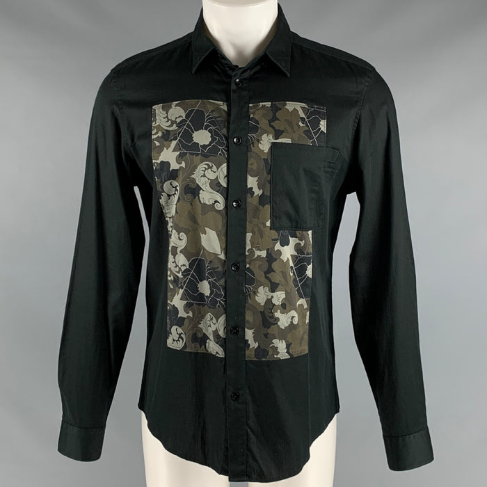 VERSACE COLLECTION Size M Black Brown Abstract Floral Long Sleeve Shirt