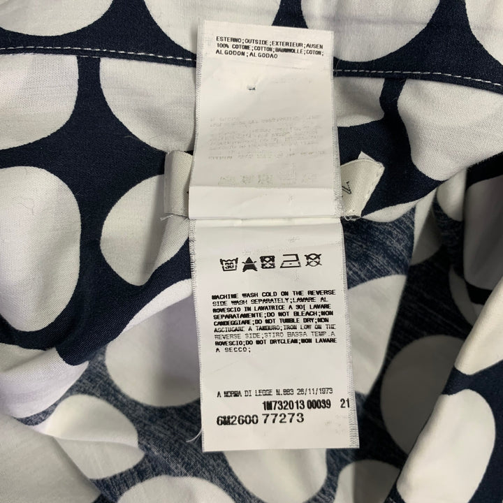 PIERRE BALMAIN Size L Navy White Polka Dot Cotton Long Sleeve Shirt