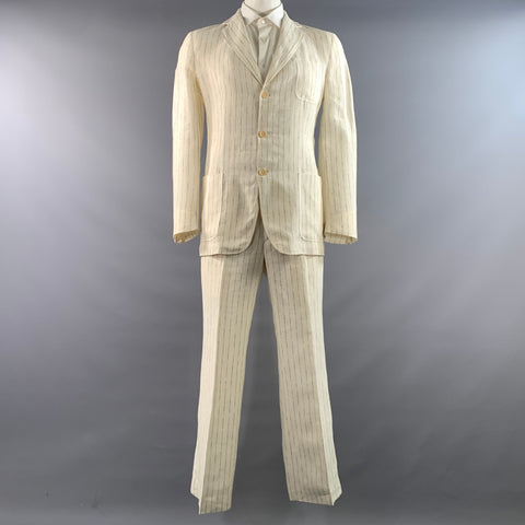 KRIZIA UOMO Chest Size 42 Cream Light Grey Pinstripe Linen 32 31 Suit