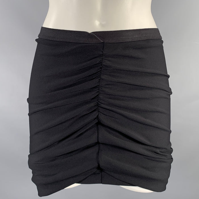 RICK OWENS Size 2 Black Nylon Eastane Ruched Asymmetrical Mini Skirt