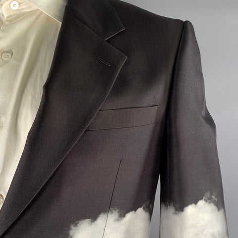 ALEXANDER MCQUEEN Chest Size 42 Black White & Grey Clouds Wool silk Sport Coat