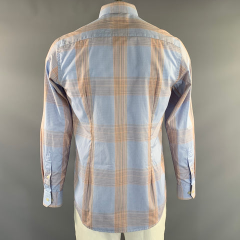 ETON Size 40 Blue Orange Plaid Cotton Button Up Long Sleeve Shirt