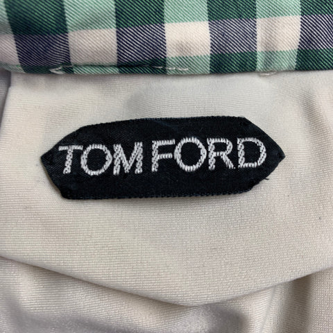 TOM FORD Size 32 Green Grey White Gingham Side Tabs Swim Trunks