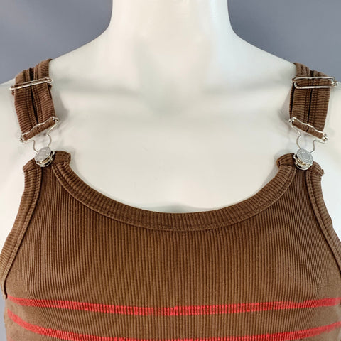 JEAN PAUL GAULTIER Size M Brown Red Stripe Cotton Buckle Tank Top (As Is)