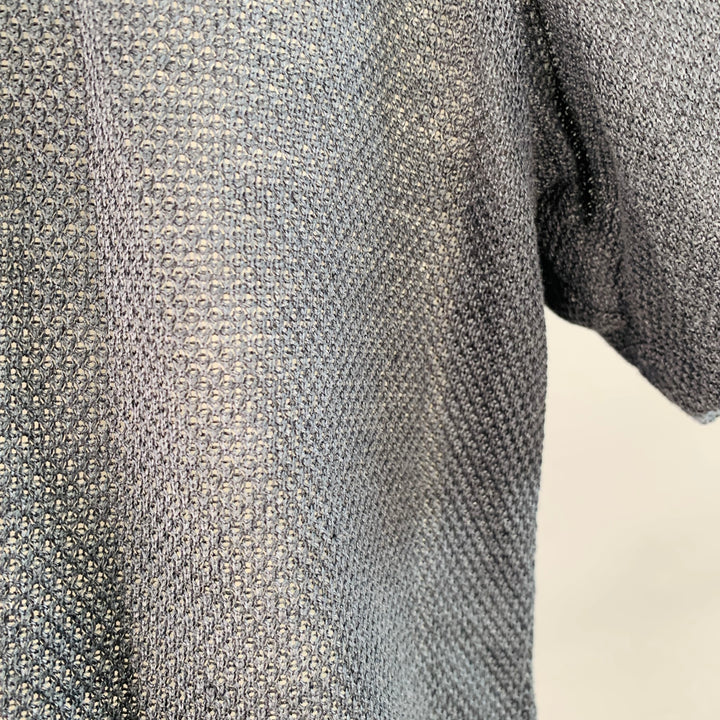TODD SNYDER Size M Navy Woven Mesh Linen One Pocket Short Sleeve Shirt
