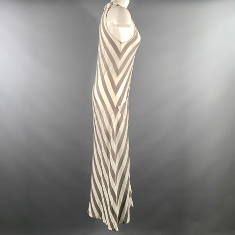 FARELLA Size M White Grey Stripe Maxi Dress