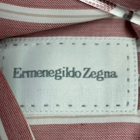 ERMENEGILDO ZEGNA Size L Pink White Stripe Cotton Slim Fit Long Sleeve Shirt