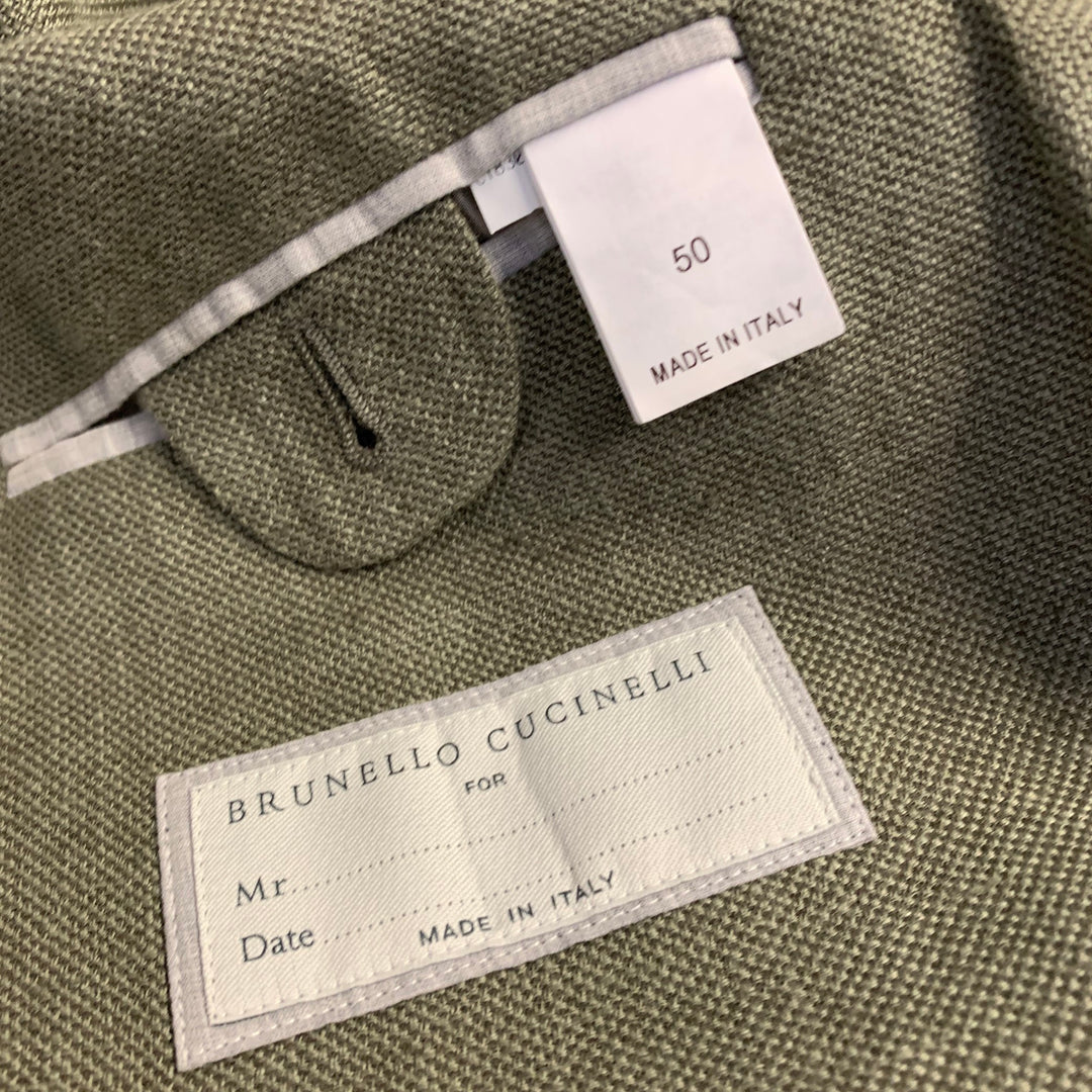 BRUNELLO CUCINELLI Chest Size M Olive Woven Linen / Wool / Silk Sport Coat