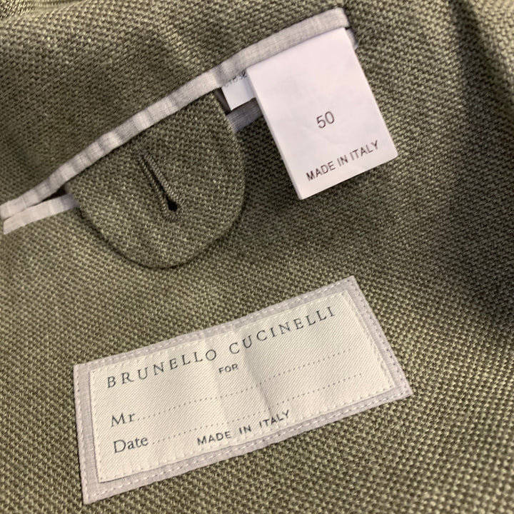 BRUNELLO CUCINELLI Chest Size M Olive Woven Linen / Wool / Silk Sport Coat