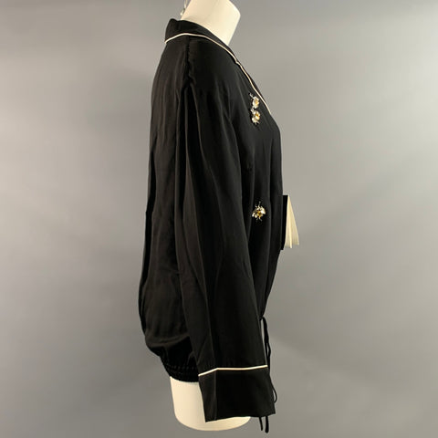 GUCCI Size S Black White Viscose Silk Embellishment Pajama Jacket