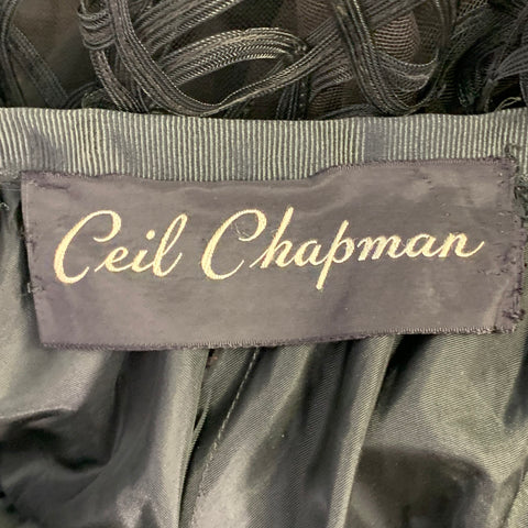 CEIL CHAPMAN Vintage 1950s Size S Black Brown Tulle Textured Side Zipper Maxi Skirt