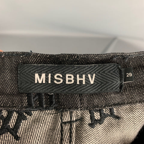 MISBHV Talla 29 Vaqueros con bragueta de botones de algodón bordado negro