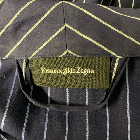 ERMENEGILDO ZEGNA Size S Navy White Pinstripe Cotton Belted Robe