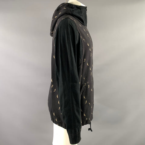 ISSEY MIYAKE Size M Black Beige Graphic Cotton Zip Up Sweatshirt