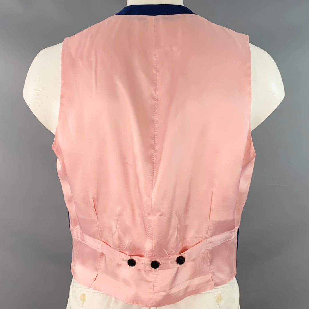 PAUL SMITH Size 44 Blue Pink Wool Mohair Single Breasted Collarless Vest