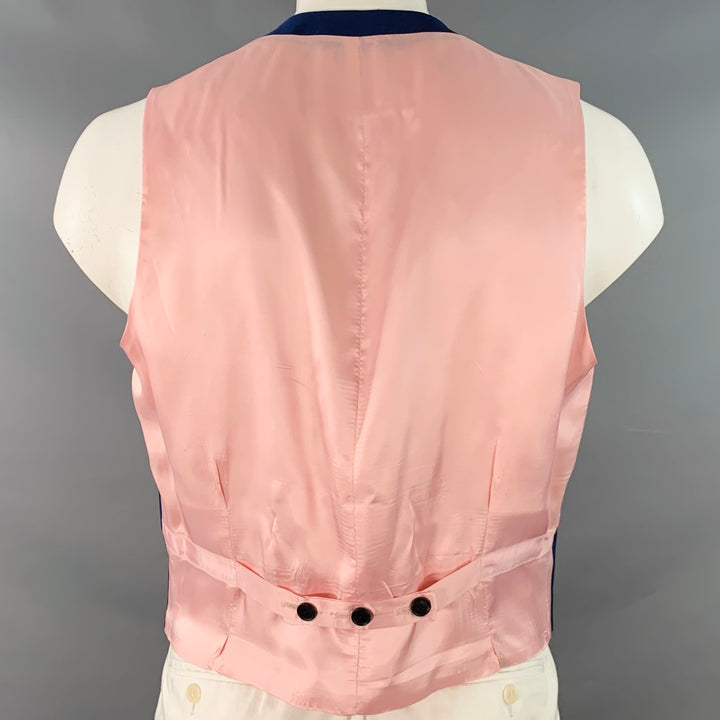 PAUL SMITH Size 44 Blue Pink Wool Mohair Single Breasted Collarless Vest