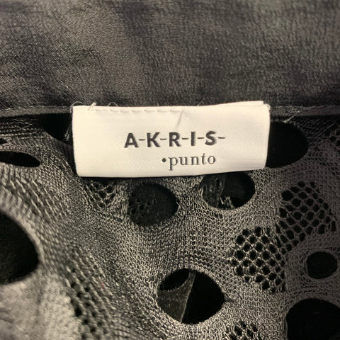 AKRIS Size XS Black Velvet Perforated Hidden Placket Shirt
