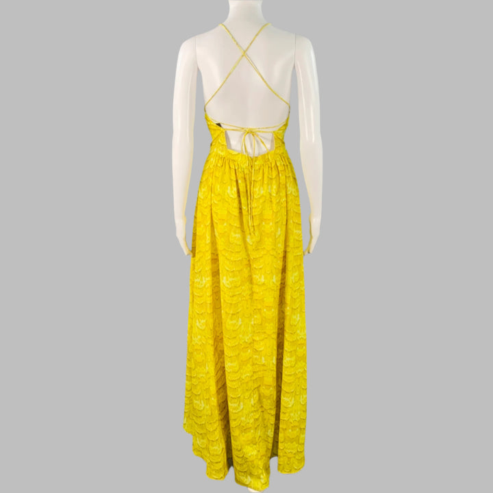 TIBI Size 2 Yellow Brown Polyester Print Halter Dress