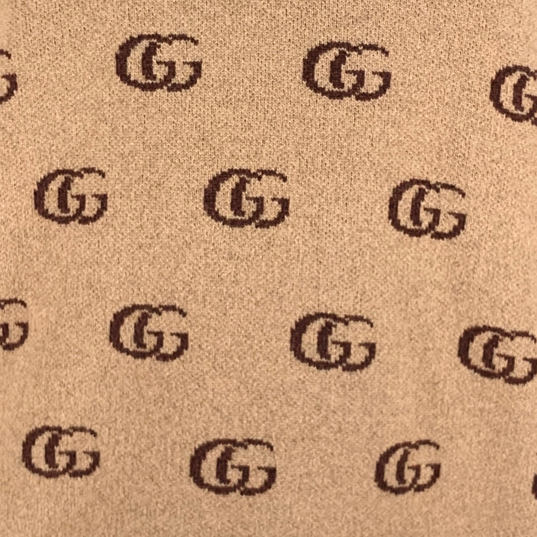 GUCCI Size XL Tan Brown GG Monogram Cashmere Wool V-Neck Sweater