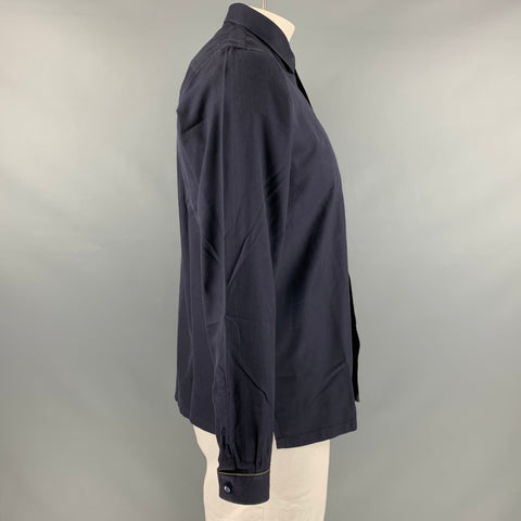 L.Y ADAMS Size L Navy Green Contrast Trim Cotton Long Sleeve Shirt
