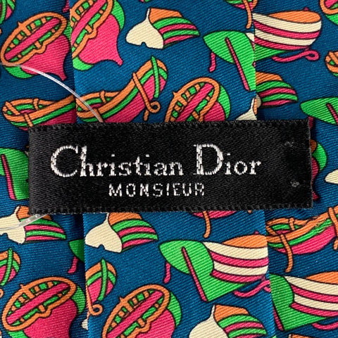 Cravate en soie abstraite multicolore bleu CHRISTIAN DIOR
