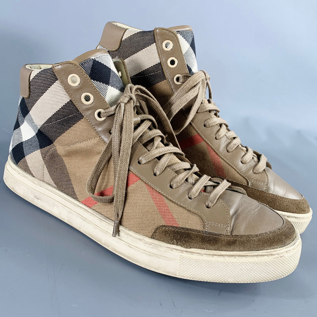BURBERRY Size 8 Beige Black Plaid Canvas High Top Sneakers