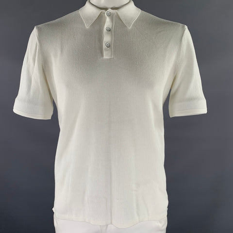 RAG & BONE Size L White Woven Cotton Blend Buttoned Polo