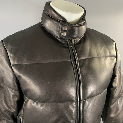 THEORY Size S Black Quilted Leather Puffer Jacket