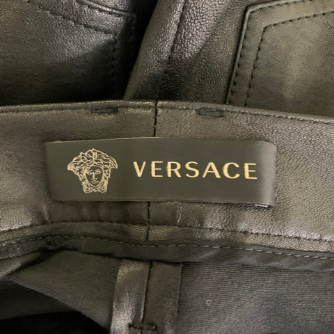 VERSACE FW2018 Size 2 Black Gold Lambskin Cigarette Casual Pants