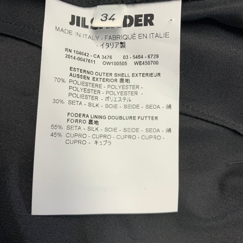 JIL SANDER Size 4 Black Polyester Silk Open Front Coat