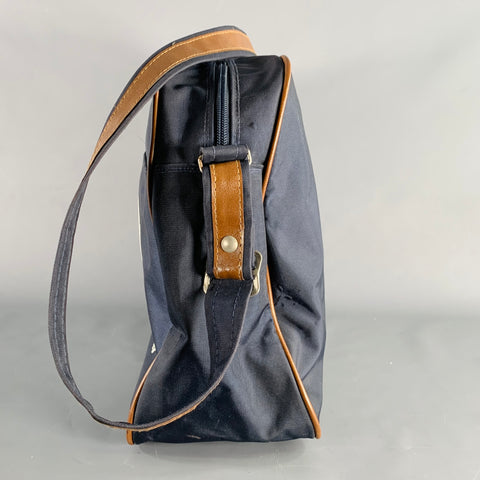 VINTAGE Japan Air Lines Navy Brown White Logo Nylon Shoulder Bag