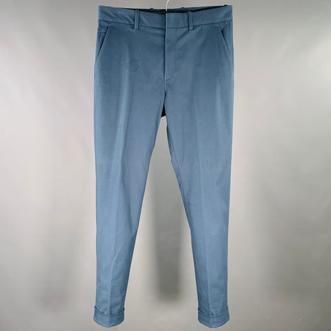 BOTTEGA VENETA Size 32 Blue Twill Cotton Blend Cuffed Casual Pants