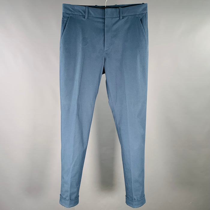 BOTTEGA VENETA Size 32 Blue Twill Cotton Blend Cuffed Casual Pants