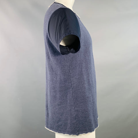 ROCHAMBEAU Size XL Navy White Cotton Polyester Raw Edge T-shirt