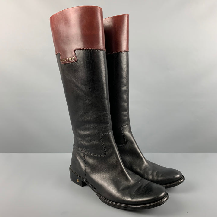 CELINE Size 7 Black Brown Pull On Boots