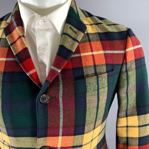 BLACK FLEECE Size 36 Red Green Wool Notch Lapel Sport Coat