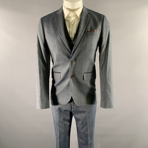 TED BAKER Size 36 Navy Grey Nailhead Viscose Polyester Blend Notch Lapel Suit