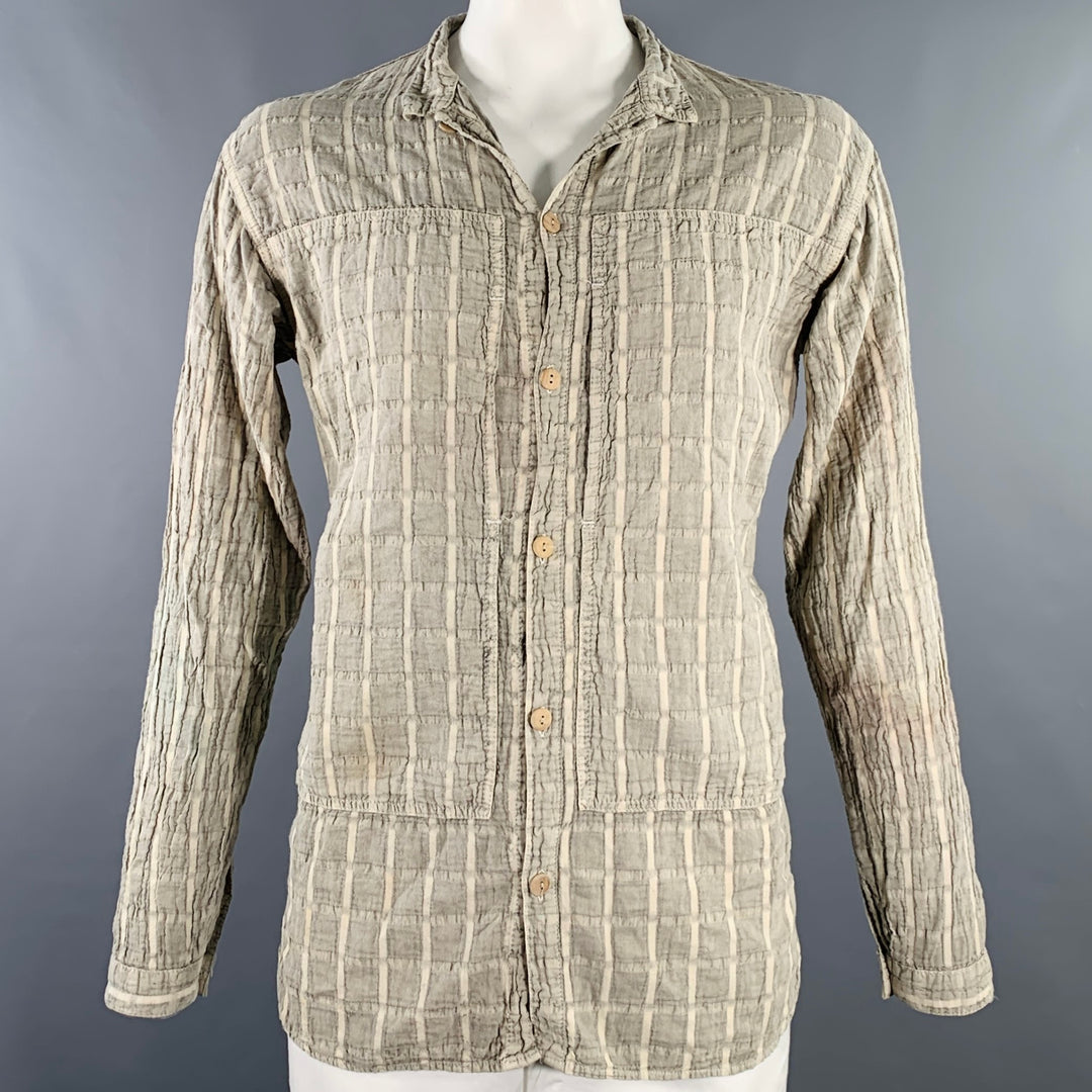 TENDER CO. Size L Grey Window Pane Cotton Patch Pockets Long Sleeve Shirt