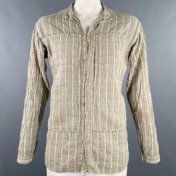 TENDER CO. Size L Grey Window Pane Cotton Patch Pockets Long Sleeve Shirt