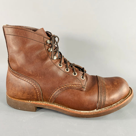 RED WING Size 9 Brown Contrast Stitch Leather Cap Toe Boots