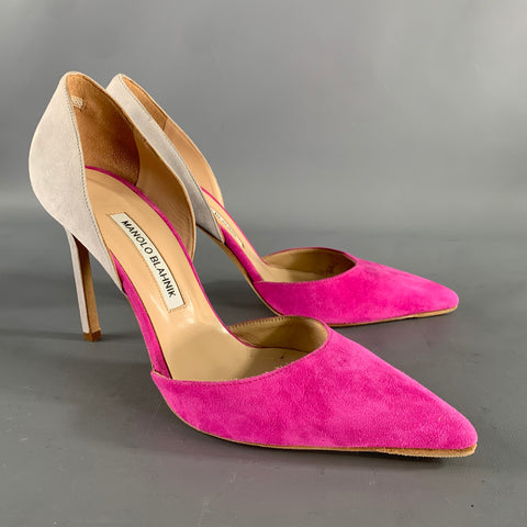 MANOLO BLAHNIK Size 9.5 Pink Grey Suede Two Tone Suede Pointed Toe Pumps