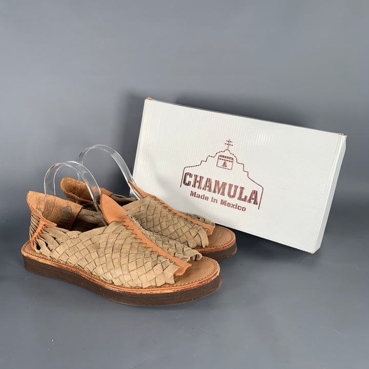 CHAMULA Size 9.5 Chapala Tan Natural Woven Leather Huarache Sandals