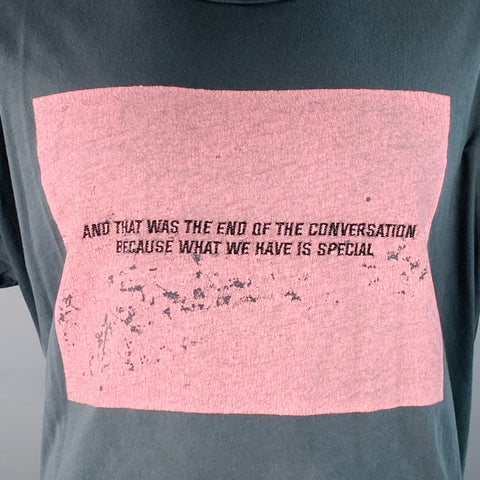 LOST DAZE CA Size XL Grey Pink Embroidered Print Cotton Crew Neck T-shirt