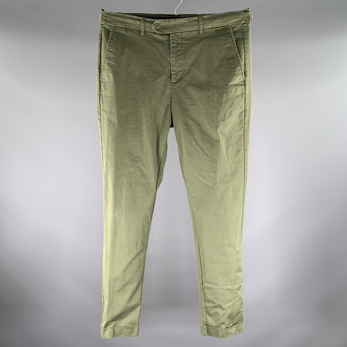 KARL LAGERFELD Size 32 Green Olive Solid Cotton / Elastane Zip Fly Casual Pants