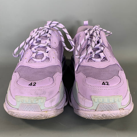 BALENCIAGA Size 9 Purple Leather Lace Up Sneakers