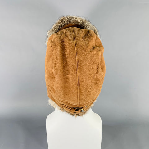 CROWNCAP Size L Brown Leather Rabbit Fur Aviator Cap Hat