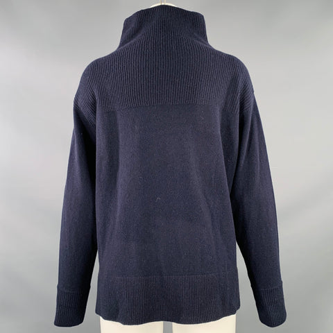 GOBI Size S Navy Cashmere Rib Knit Mock Neck Pullover